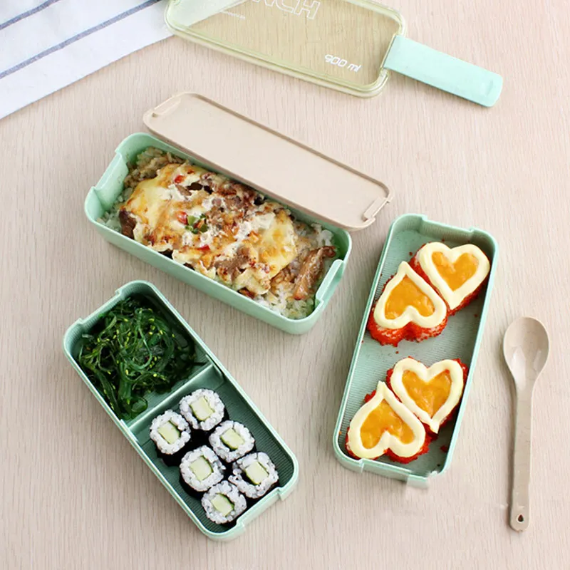 3 Слои Творческий Пластик Коробки для обедов Еда контейнеры печь Bento студентов