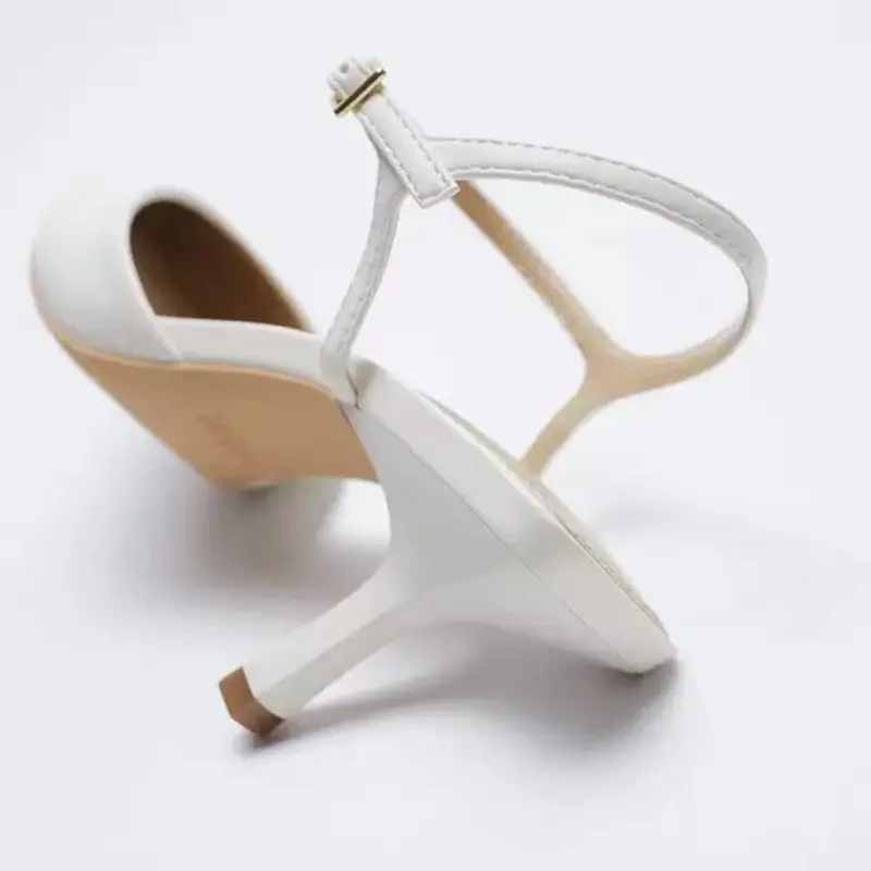 

Large Size Comfort Shoes for Women Clear Heels Female Sandal Buckle Strap Shallow Mouth Big Girls Stiletto 2021 Closed Fashion H