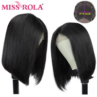 miss rola short bob human hair wigs 44 lace closure remy peruvian hair wigs for black women 150 180 density 8 14 inch