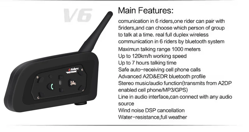 Vnetphone V6 Multi BT Домофон 1200M Мотоциклетный Bluetooth Шлем Домофон внутренняя связь мото-гарнитура для 6 всадников