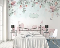 custom wallpaper nordic american pastoral fresh flowers elk sofa tv background wall waterproof material