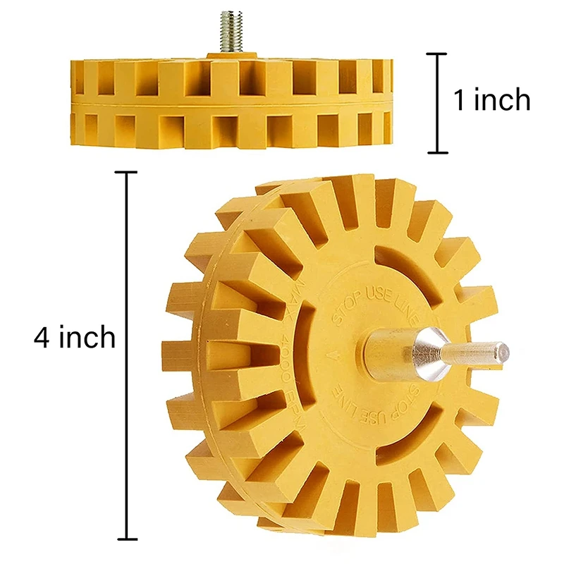 

Eraser Wheel Decal Remover Set 4 Inch Adhesive Sticker and Vinyl Remover with Plastic Razor Blades and Drill Adapter