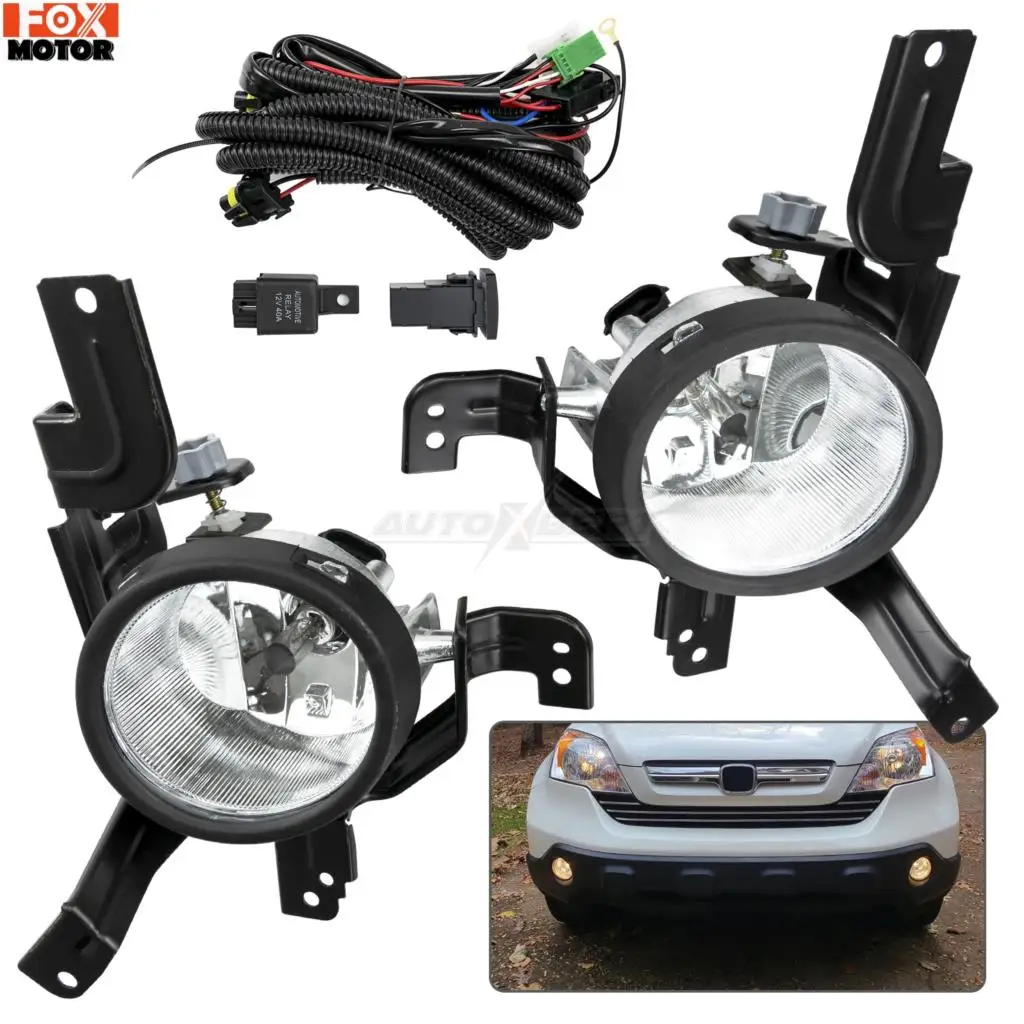 

1 Pair Front Bumper Fog Light Lamp Assembly 55W For Honda CR-V 2007 2008 2009 EX / EX-L/ LX Clear Lens with Bulbs Wiring Harness