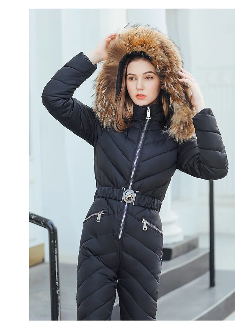 Женский зимний теплый костюм с капюшоном, боди с длинным рукавом, пуховик, зимняя теплая куртка, брюки, белый утиный пух, Комбинезоны