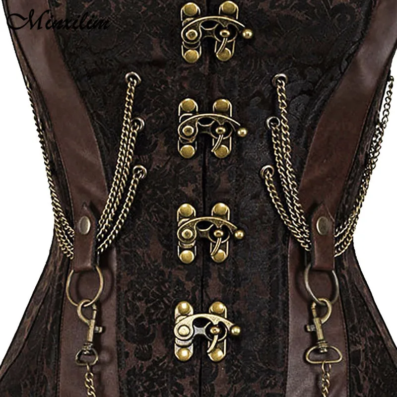 Minxilim Steel Boned Corsets Overbust Retro Corset Tops Women Steampunk Brown Vintage Gothic Bodice S-2XL Festival Clothing | Женская