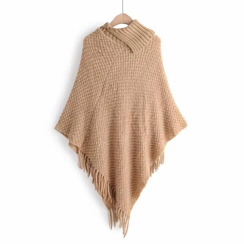 Женский трикотажный пуловер средней длины с бахромой Pancho свободный кашемировый