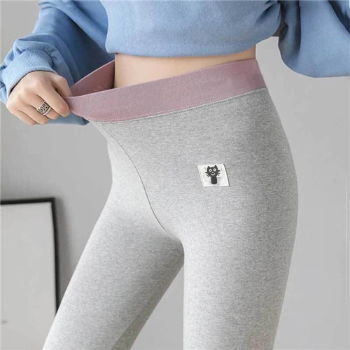 Женские зимние леггинсы с завышенной талией черные эластичные котом для фитнеса