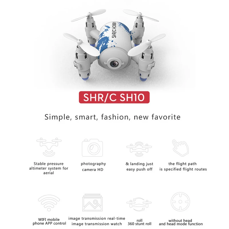 

SHRC SH10 4CH Mini WiFI FPV HD Camera App Control Headless Mode Air Pressure Altitude Hold Dron with LED light RC Quadcopter RTF