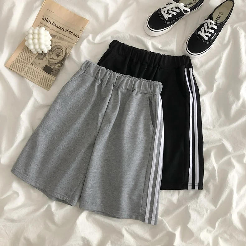 

Internet Hot Casual Women's Cropped Pants Elastic Waist Korean Style Loose All-Match Small Sports Style Straight Short Pants Ins