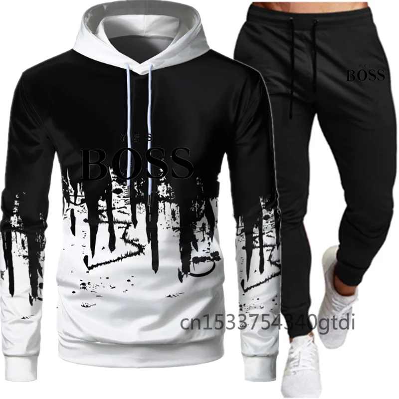 

Men's sportswear suit winter hoodie Pants 2-Piece Set 2021 Fashion Hooded Brand Men Sweatshirt Sports Jogger Sweatshirt Suit Men