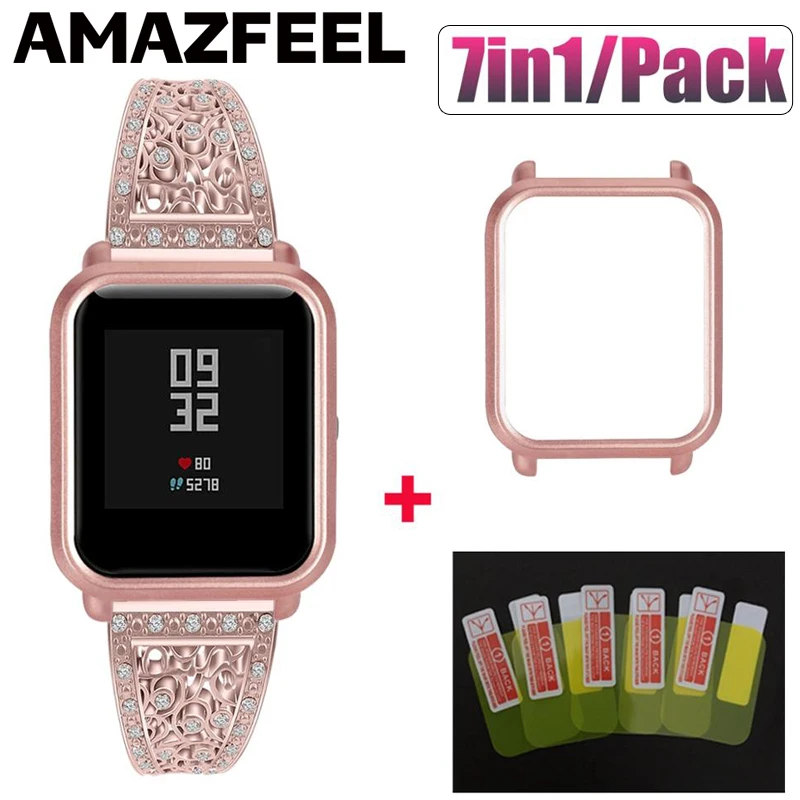 Роскошный браслет 7 в 1 для Amazfit Bip ремешок из нержавеющей стали Xiaomi Lite GTS защитный