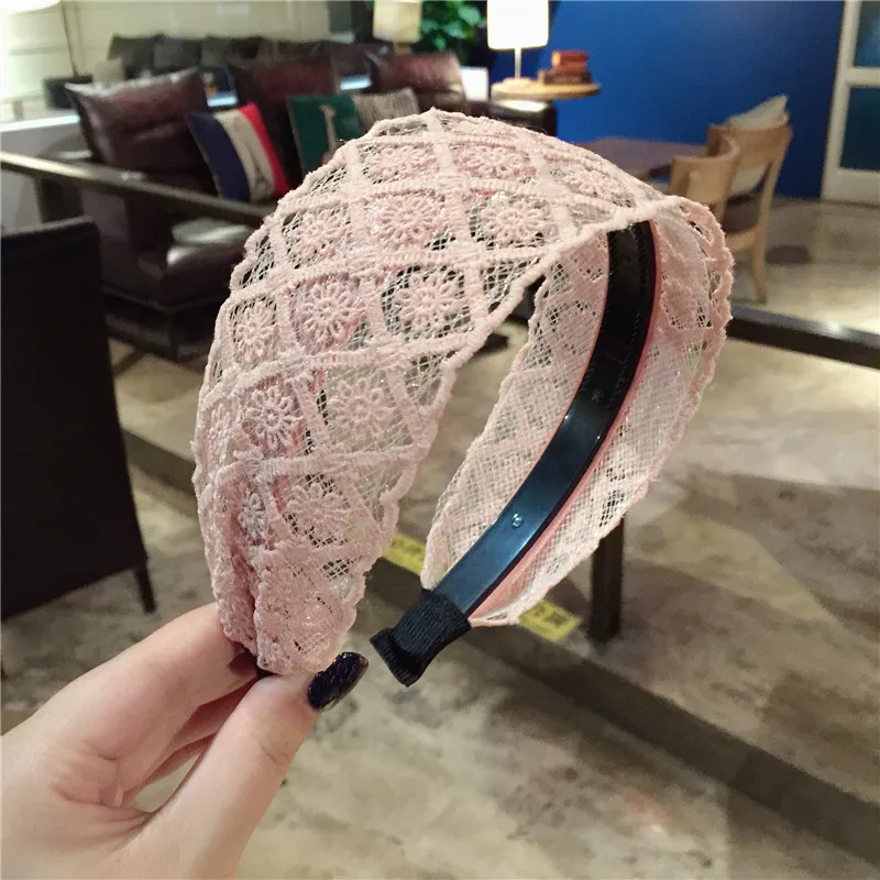 

Lace Flowers Headband Wide Women Hair Hoop Head Bands Toothed Non-slip Elastic Hairband Bezel Hair Accessories Headdress
