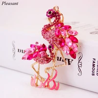 exquisite wave dazzling crystal flamingo keychain red crowned crane lady chartered metal pendant keychain jewelry