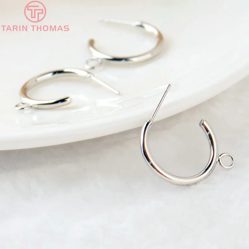 Позолоченные латунные круглые серьги гвоздики с отверстием для подвешивания 10