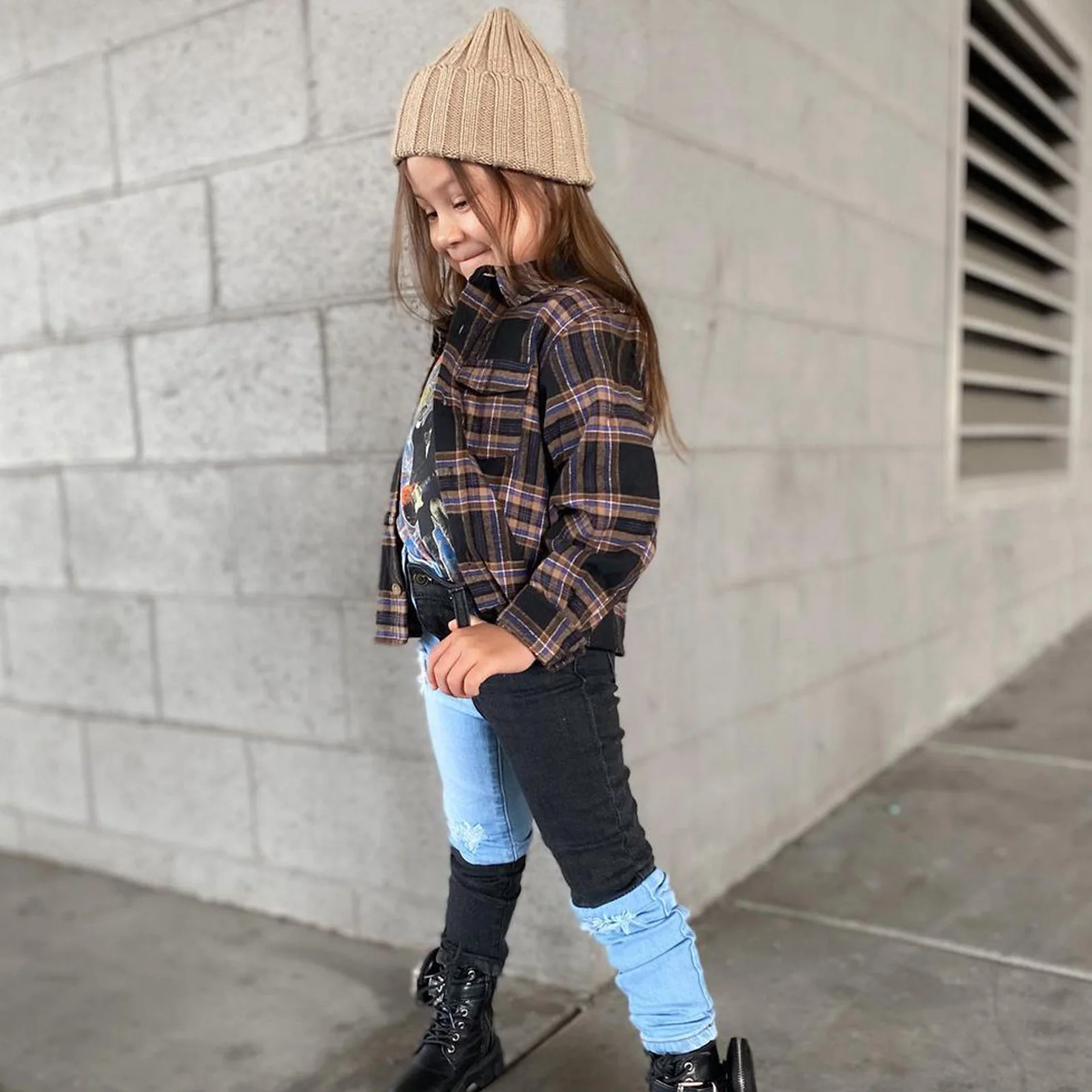 

Toddler Baby Girl Clothes Plaid Shirt Long Sleeve Button Down Flannel Shirt Jacket Top Fall Winter Outfit