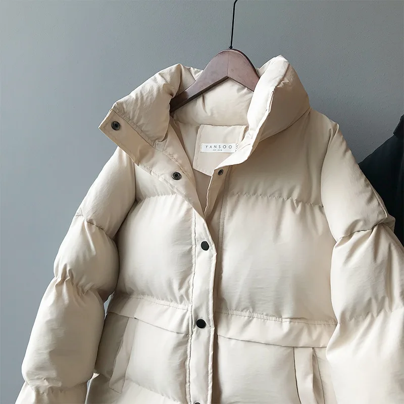 

2021 Winter Women's Jacket Casual Polyester Single Breasted Padded Coat Warm Femme Parkas Black Korean Style Autumn Clothing