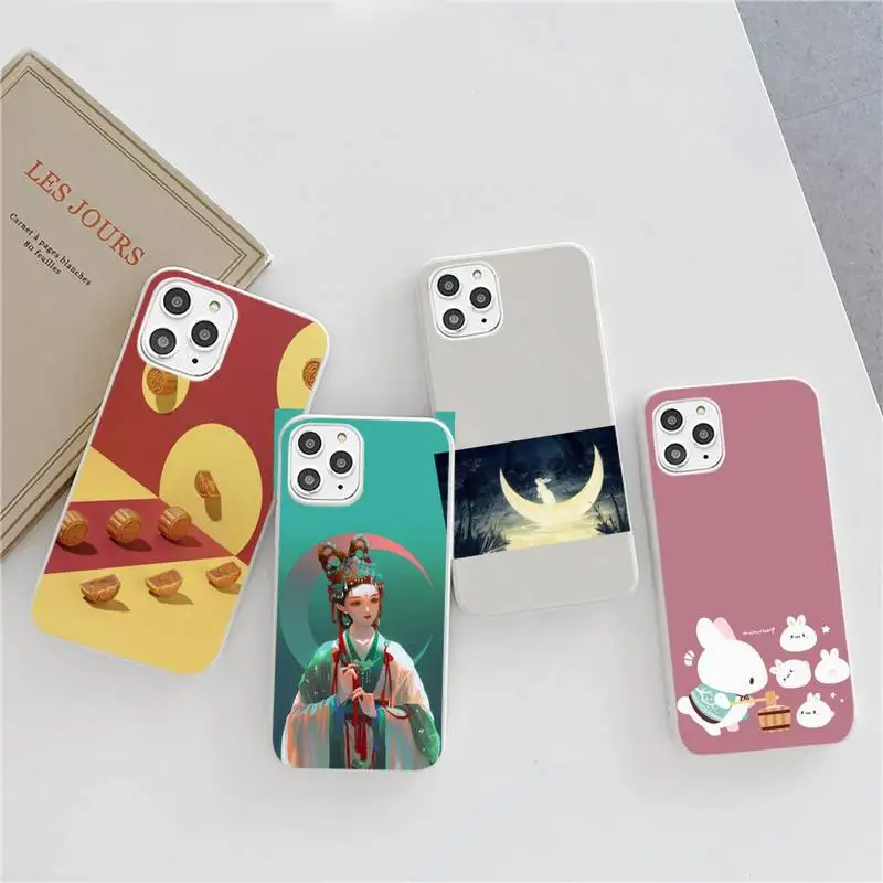 

Mid Autumn Phone Case Candy Color for iPhone 6 6S 7 8 11 12 XS X SE 2020 XR mini pro Plus MAX mobile bags moon cake rabbit Art