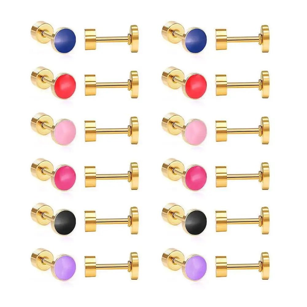 12 парт/Лот оптовая продажа Крошечные круглые серьги гвоздики с маслом винтовые