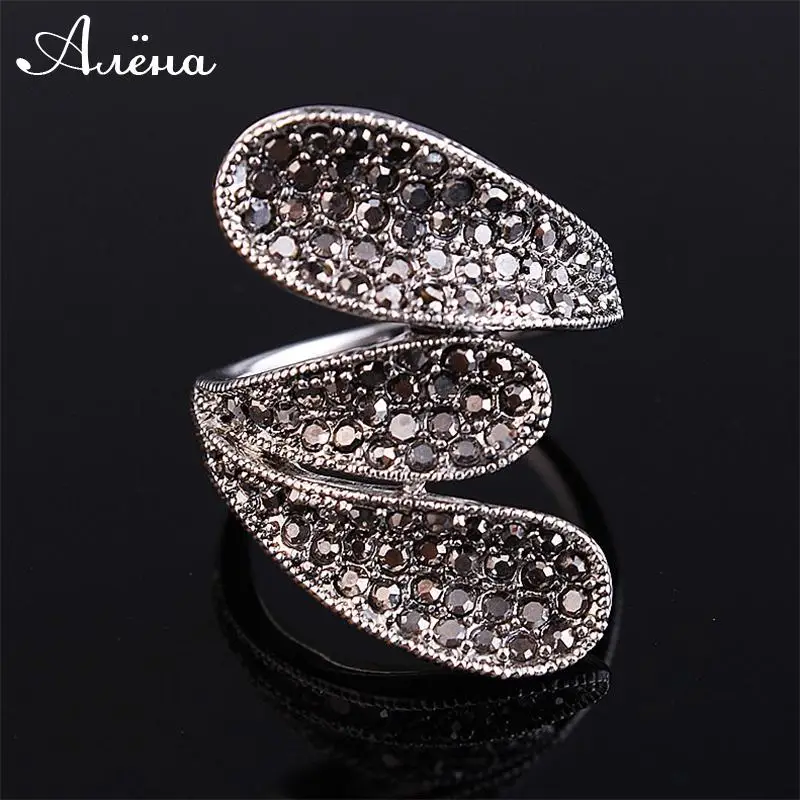 Женское Винтажное кольцо KCALOE длинное с черным кристаллом и стразами Anillos