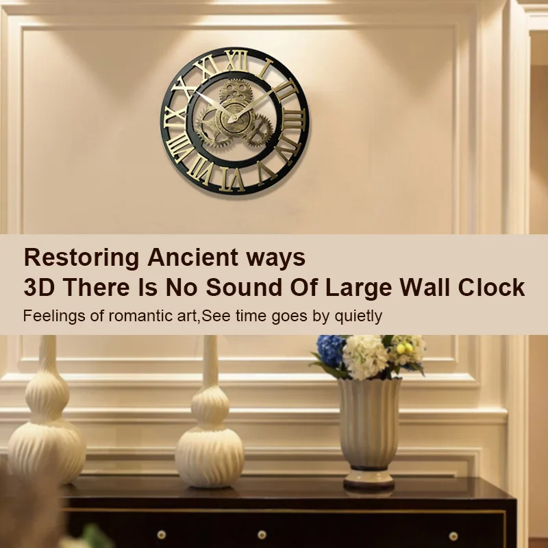 

Retro Gear Wall Clock Industrial Era Style Roman Digital Wall Clock Living Room Bedroom Home Wall Decoration 3D Wood Mute