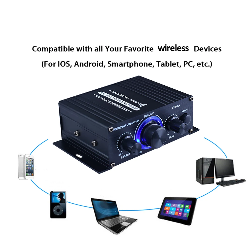 AK-170 Home усилитель Bluetooth-совместимый HiFi стерео аудио мощности 200 Вт + двухканальный
