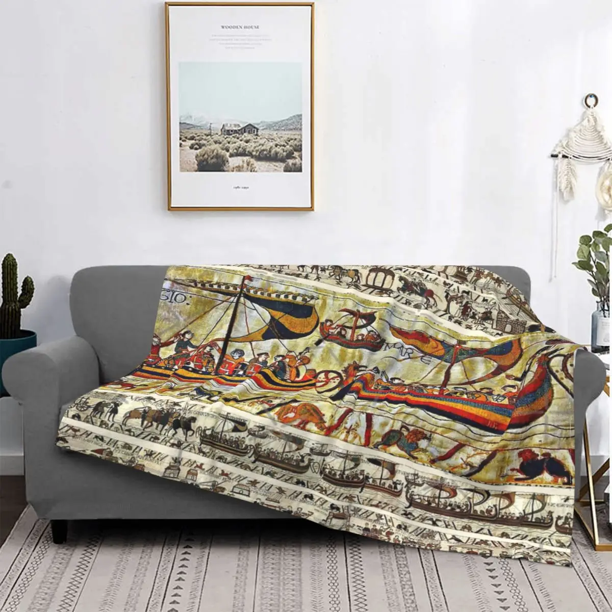 

Tapiz bayils de los barcos vikingos, colcha para cama a cuadros, manta de muselina para Baby