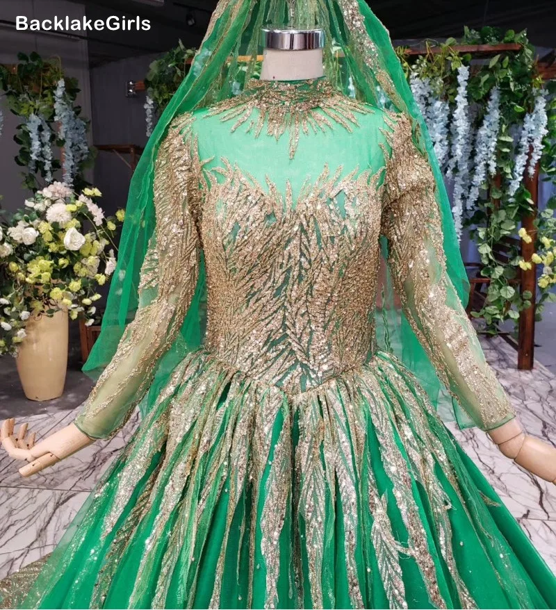 Блестящие расшитые блестками золотые кружевные зеленые мусульманские Вечерние