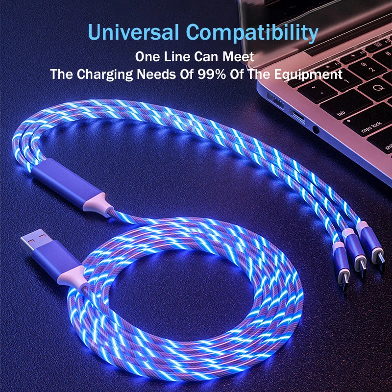 Светодиодный светящийся USB кабель 3 в 1 Micro для Xiaomi Type C Huawei Samsung мульти Usb порт