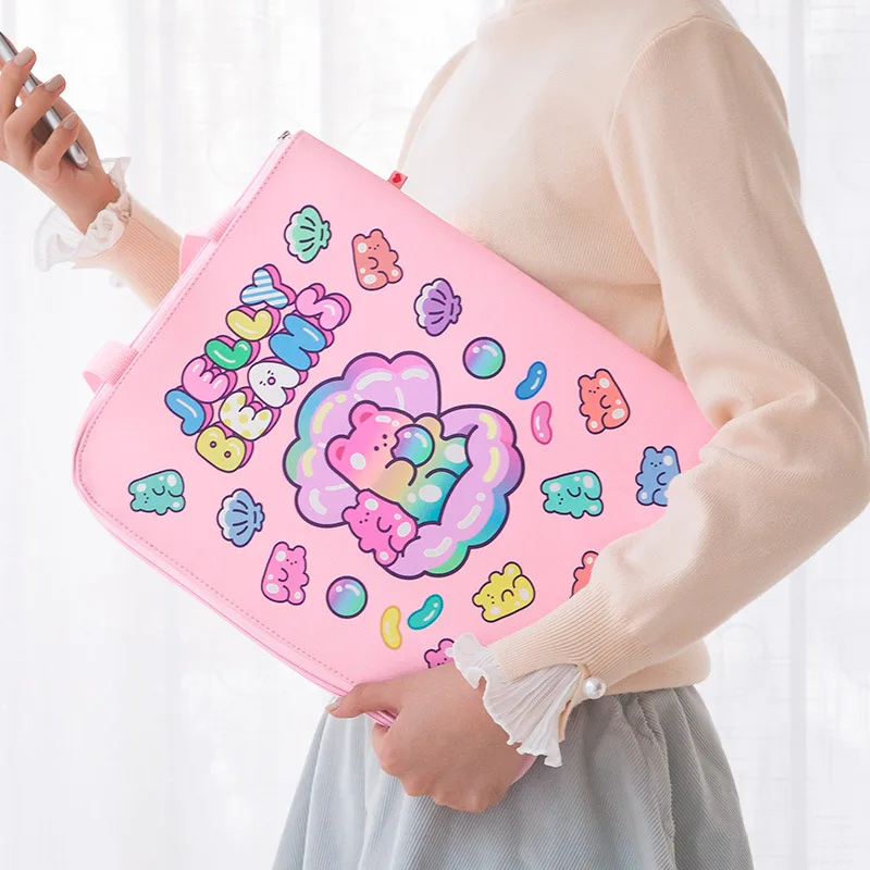 

A4 File Folder Cute Bear Document Organizer Holder Korean 13 Inches Laptop Fichario for Gilrs Kawaii Information Bag Stationery