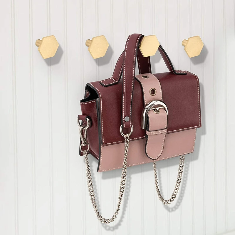 

4Pcs Modern Wall Hooks Made From Solid Brass. Perfect Purse Wall Hanger, Perfect for Coats, Jackets, Hats, Scarves, Bags