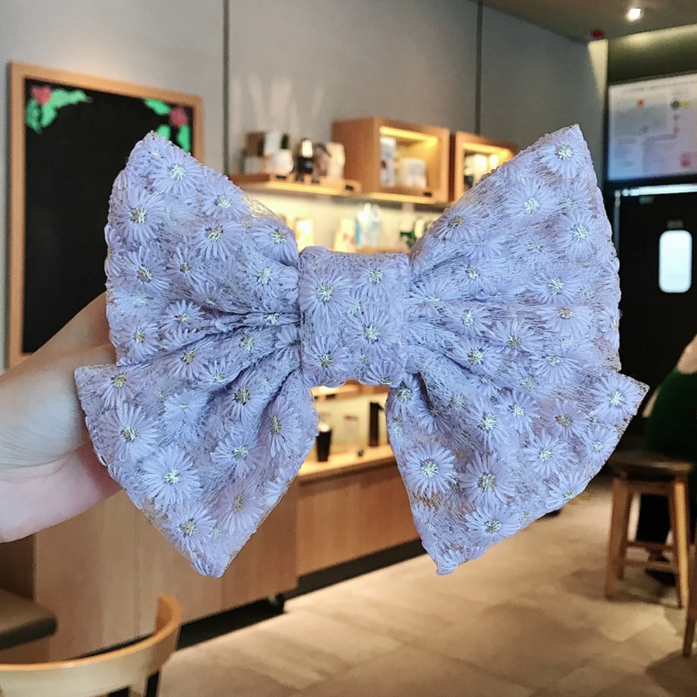 

Japan And Korea Big Bow Hairpins For Women Embroidery Lace Chrysanthemum Hair Clip Girls Back Head Clip Flower Hair Accessories