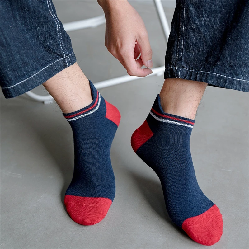 Stitching Color Five Pointed Star Heel Protector Ankle Socks Men Cotton Students Boy Casual Low Cut Non Slip Loafer | Мужская одежда