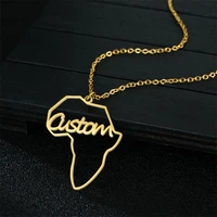 custom name necklace pendant africa any country map stainless steel chain letter unisex choker anniversary birthday gift women