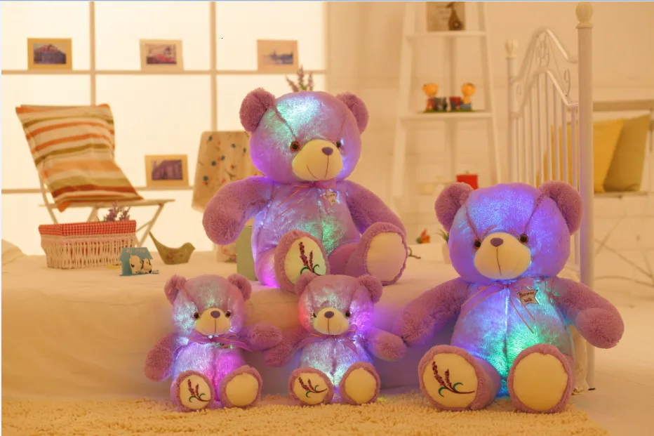 50 см БОЛЬШОЙ ЛАВАНДОВЫЙ плюшевый мишка плюшевые игрушки с Led Ночной светильник Kawaii Фиолетовый светильник Мишка светящиеся игрушки Детский подарок