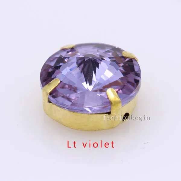 lt violet Партиями по 6/8/10/12/14/16/18/25mm 24 цветов Круглый стакан Rivoli камень Пришить с украшением в виде кристаллов Стразы Золотой на кнопках в виде лапы для изготовления одежды - Цвет: lt violet