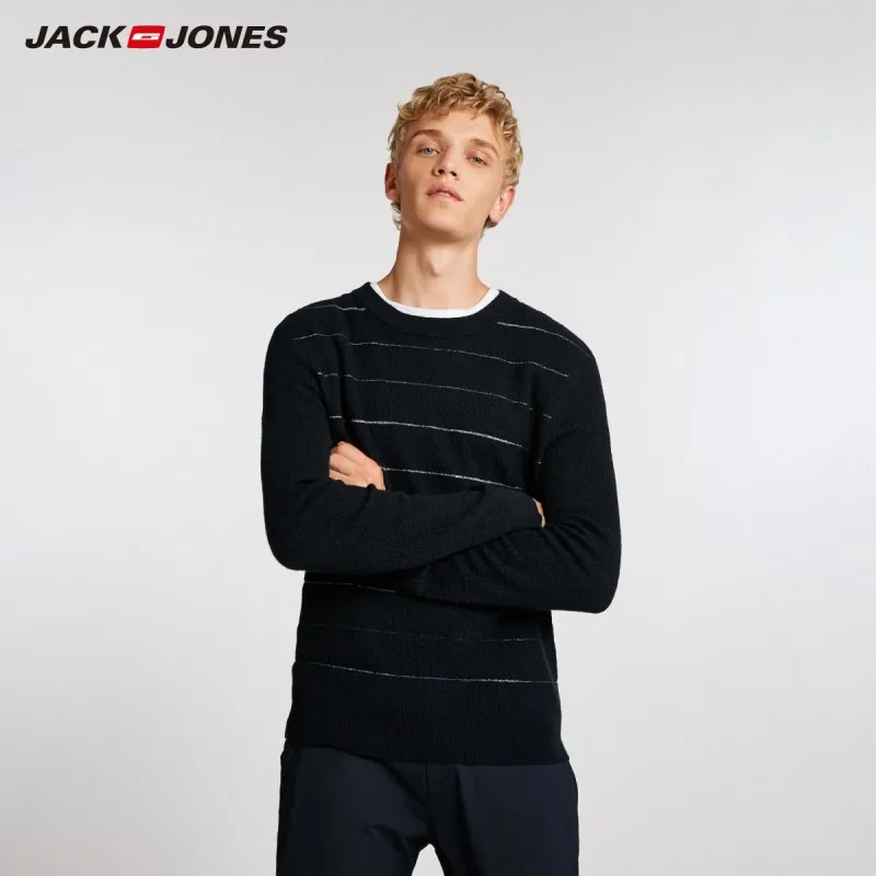 JackJones осенний мужской свитер из шерсти контрастный полосатый свитер с круглым вырезом Повседневный свитер Топ 218324556