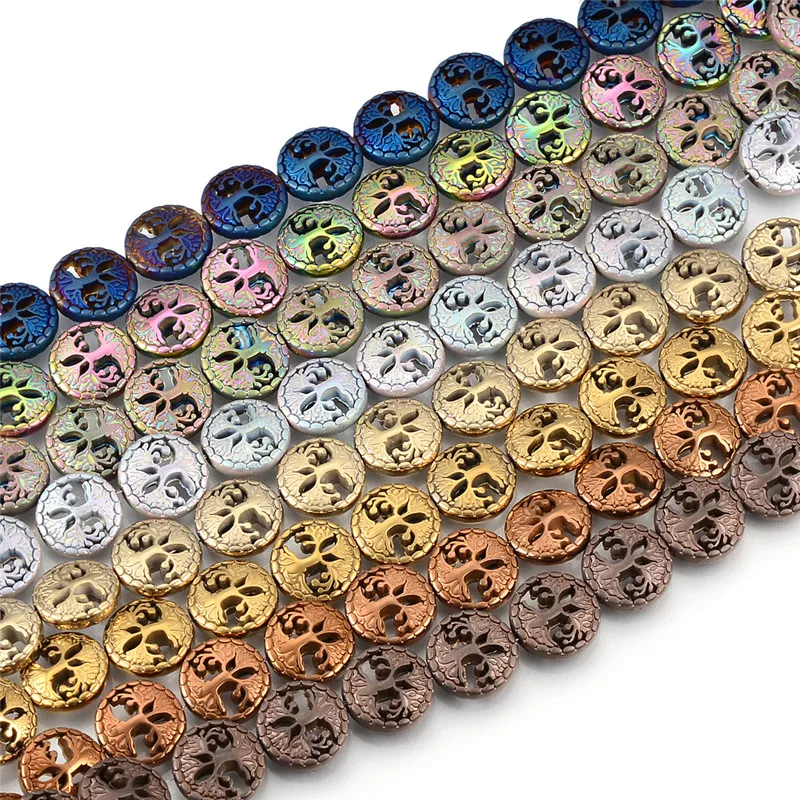 

15 Inch 30PCS 12MM Life Tree Gold Silvers Hematite Natural Stone Spacer Loose Beads For Jewelry Making Diy bracelets Accessories