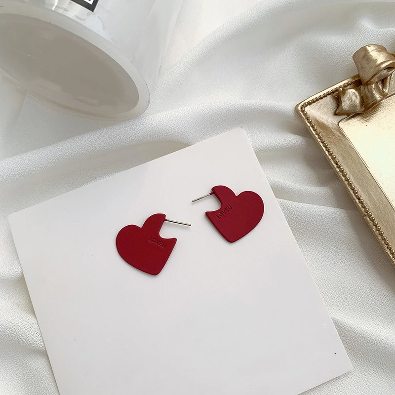 Корейские стильные матовые красные милые персиковые серьги-гвоздики в форме