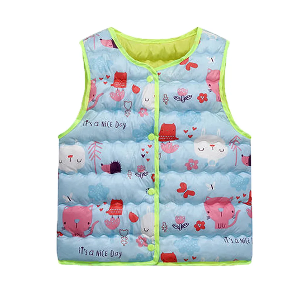 Toddler Kids Baby Girls Boys Sleeveless Print Cartoon Warm Waistcoat Cute Jacket Colorful Autumn Fashion Tops For 2-7T Kids