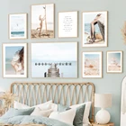 Настенная Картина на холсте для серфинга девушка пляж мост Морская раковина Чайка скандинавские плакаты и принты настенные картины для декора гостиной