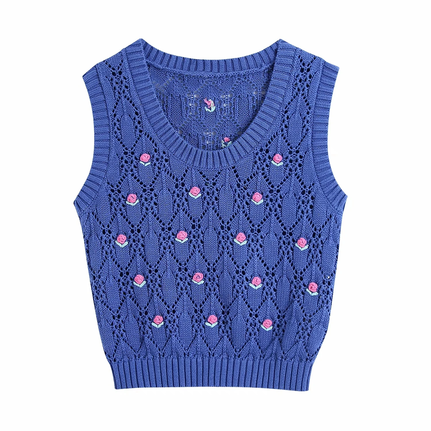 

Xitimeao Women 2021 Fashion Flower Decoration Knitted Vest Sweater V-neck Vintage Sleeveless Female Waistcoat Chic Tops
