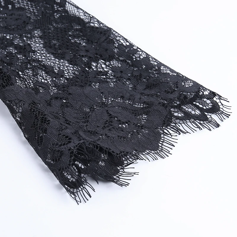 Черное облегающее платье с высокой талией кружевное Сетчатое длинным рукавом и