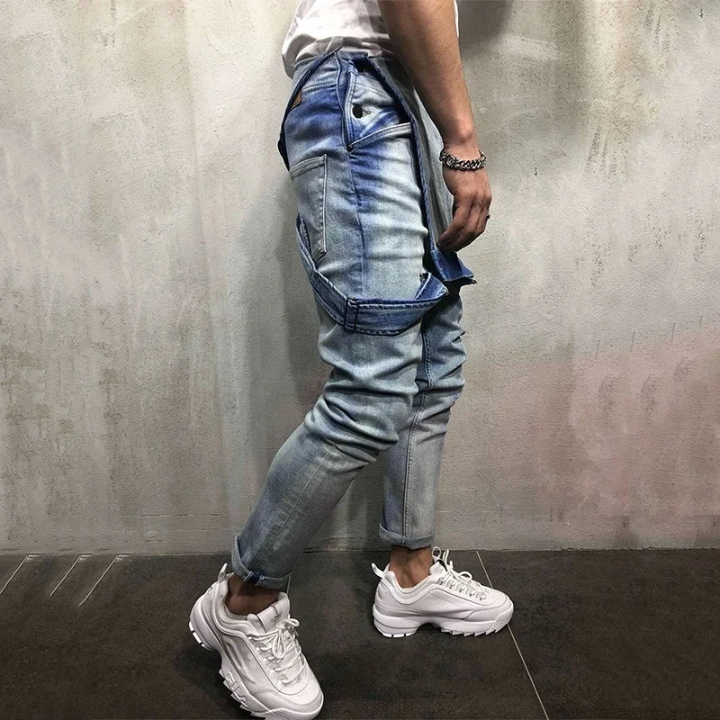 

Men's Jeans Overall Fashion Distressed Denim Pants Jumpsuits Casual Overalls Bib Moto Biker Jeans Men Clothing