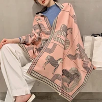 2021 retro autumn and winter new carriage imitation cashmere warm scarf female double sided thickened student bib shawl