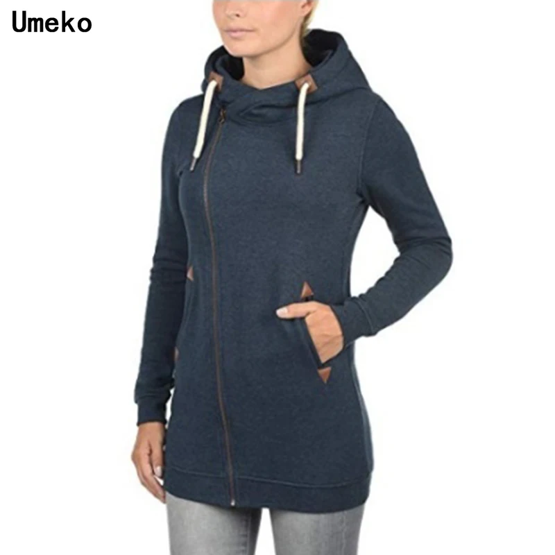 

Umeko Women Zipper Drawstring Hooded Two Pockets Slim Casual Long Sleeve Sweatshirts Female Loose Sports Clothes Autumn Spring