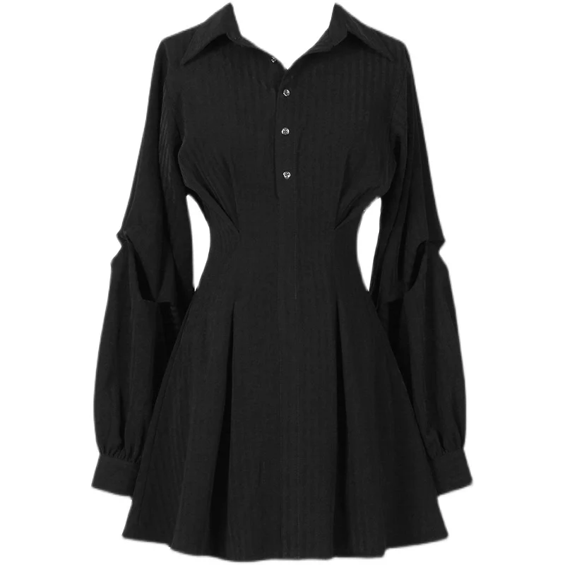 

2021 Long Sleeve Black Shirt Dress Streetwear Punk Hip Hop Harajuku Goth Gothic Sexy Short Women Party Mini Dress Vestidos