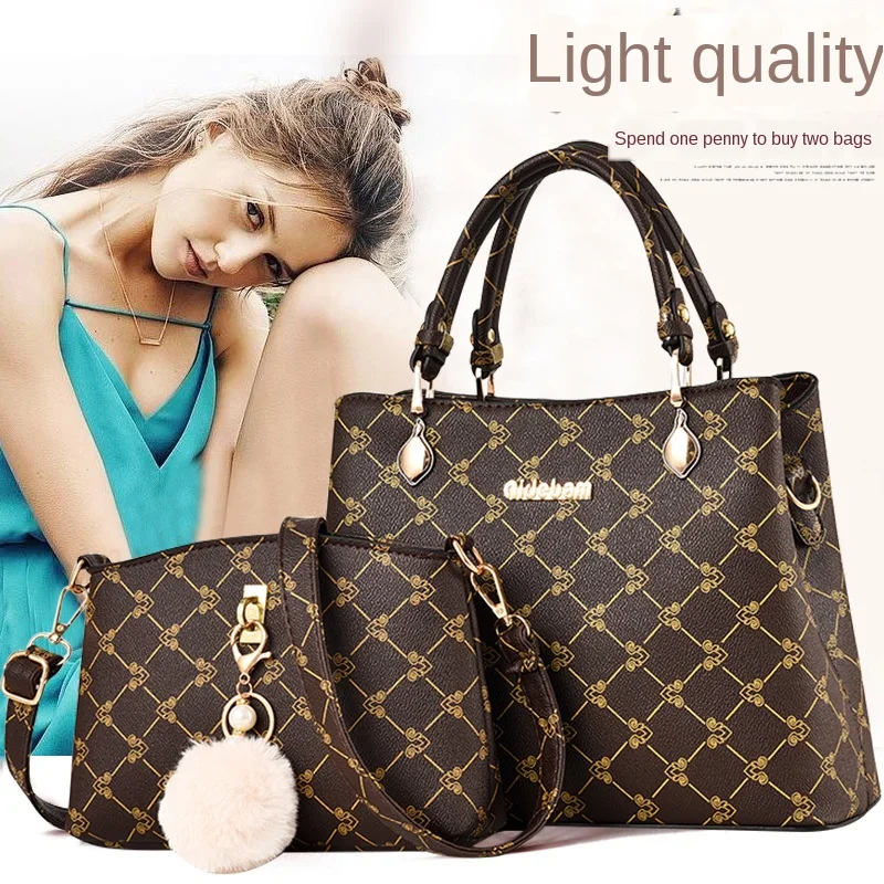 

Дамская сумочка, новинка 2020, модная женская сумка, комплект из двух предметов, дикая мягкая женская сумка через плечо на весну и лето, кошель...