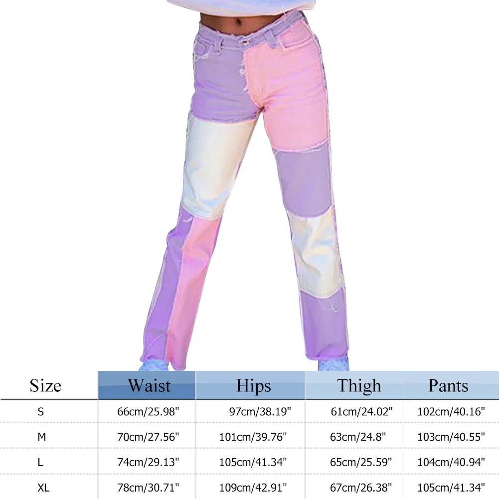 

Spring summer Women Fashion High Waist Checker Patchwork Jeans Casual Straight Long Pants Slim Trousers pantalones de mujer