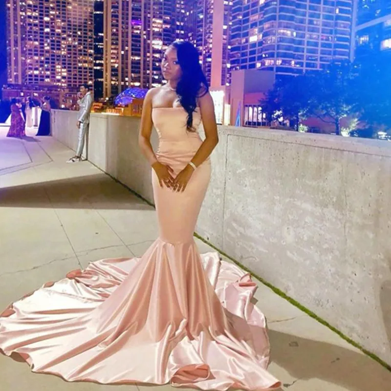 

Charming Pink Strapless Evening Gowns Formals Wear Mermaid Long Backless Plus Size Prom Gowns Cheap Bridesmaid Dress