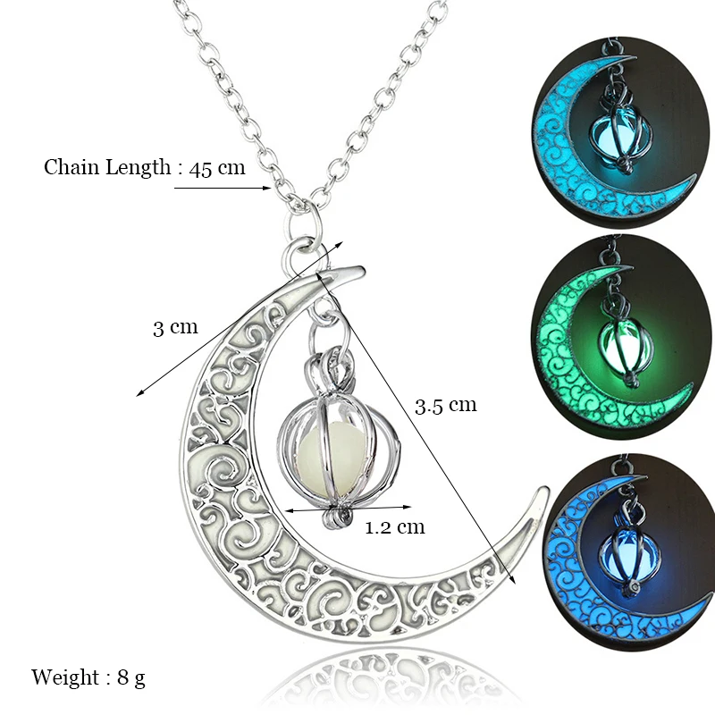 

Crescent Moons Pendant Necklaces Luminous In The Dark Chain Moonstone Necklace Glowing At Night Halloween Gifts Accessories